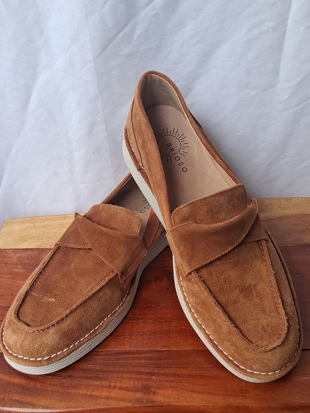 Brioso Suede Penny Loafers in Chestnut Brown 9.5